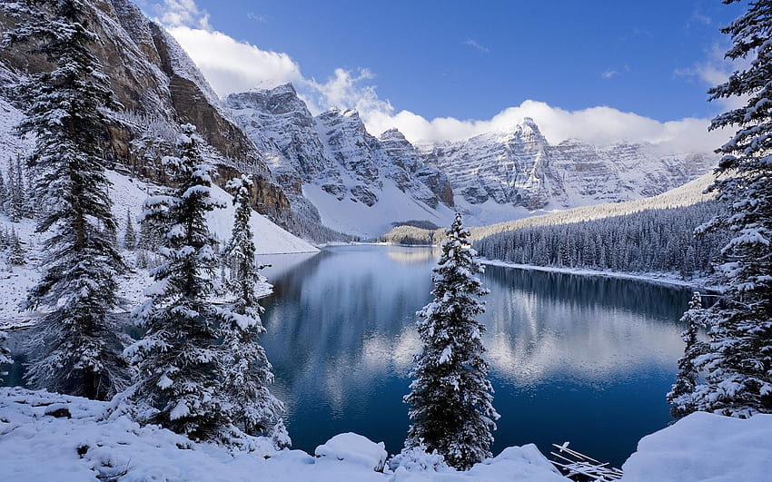 숲 겨울 눈 호수 Mountainsnature입니다. 겨울 풍경, 겨울 풍경, 겨울 장면, 설경 HD 월페이퍼