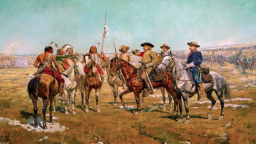 Къстър, кавалерия, коне, индианци HD тапет