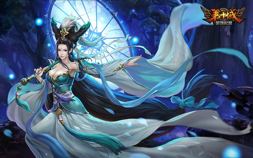 Fantasy girl, blue, umbrella, frumusete, asian, fantasy, game, girl, luminos HD wallpaper