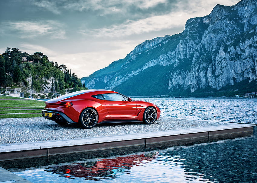 Montanhas, Aston Martin, Carros, Lago, Vista Lateral, Vanquish papel de parede HD