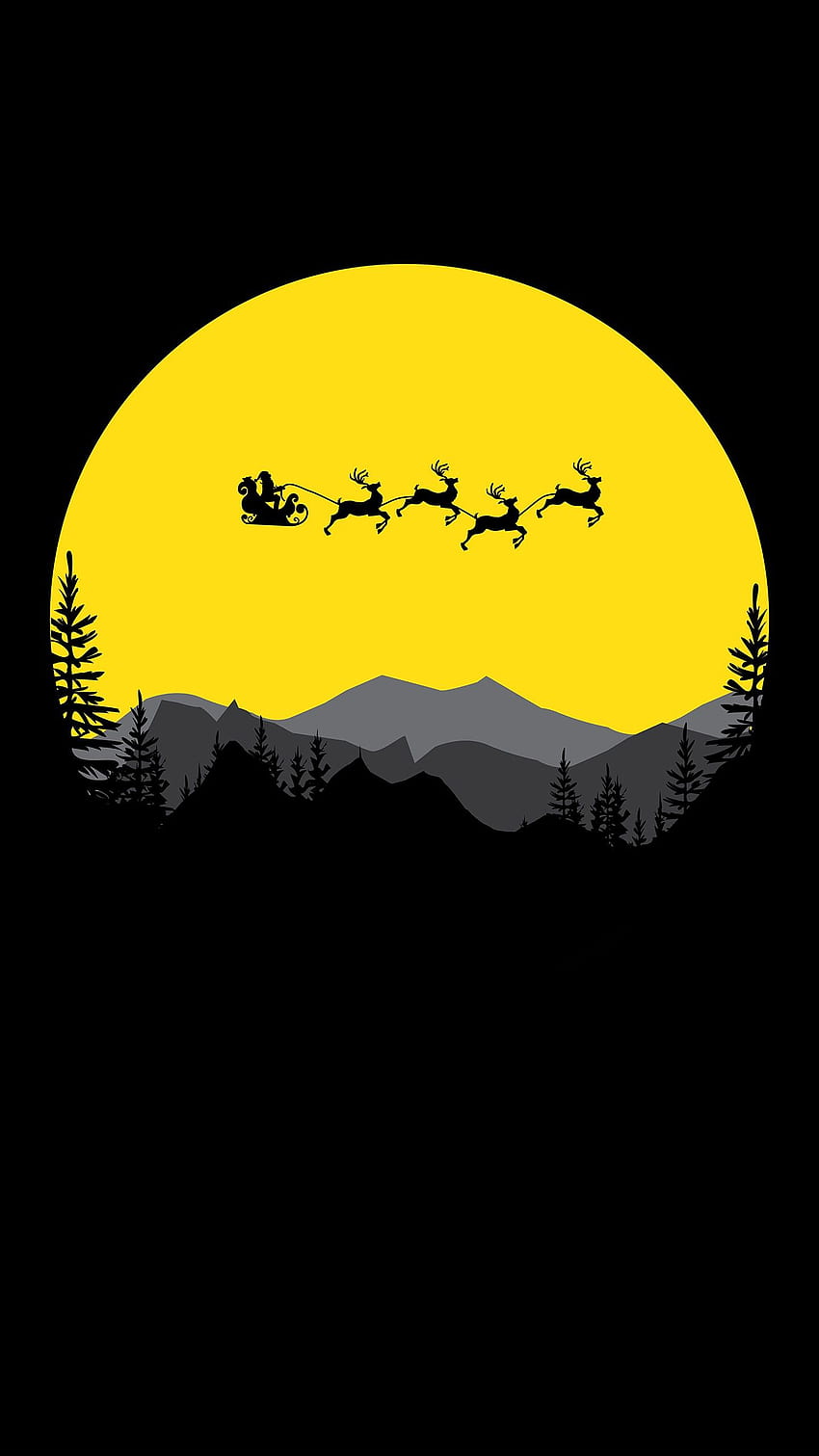 Santa Claus Moon Reindeer chariot Minimal Black . HD phone wallpaper