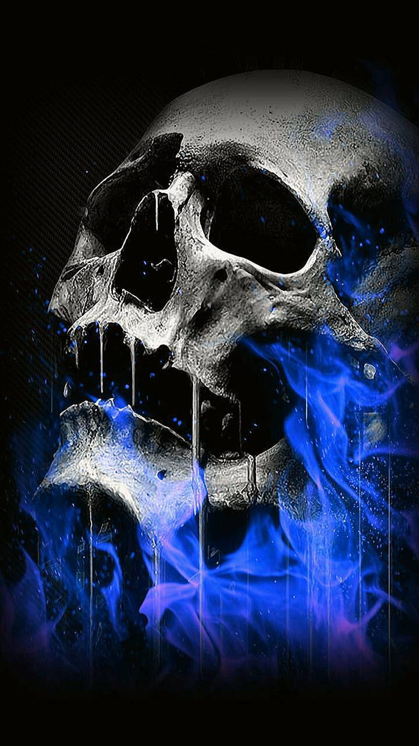 Череп със син пламък от, Пламтящ череп HD тапет за телефон