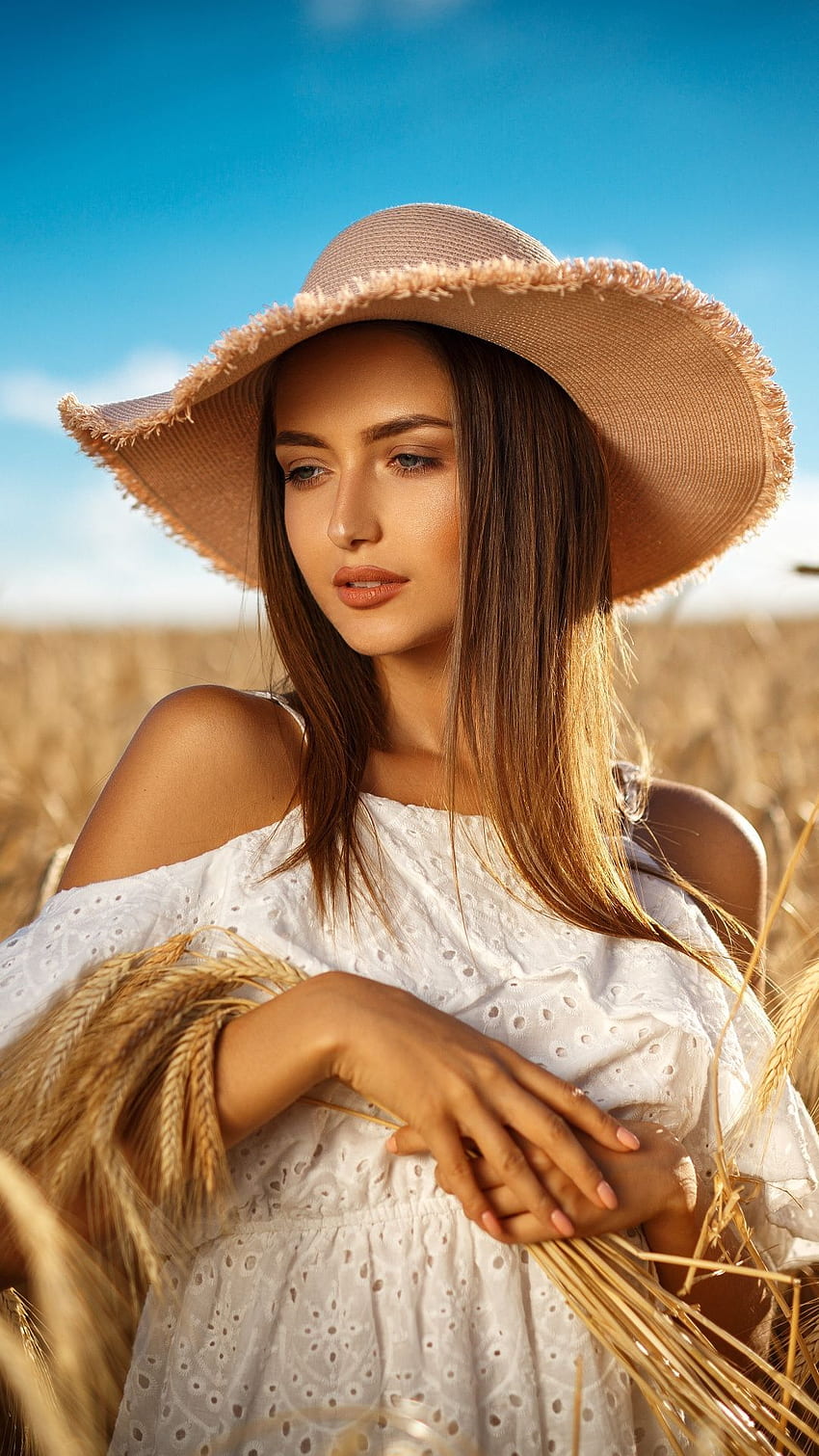 1920x1080px 1080p Free Download Beautiful Woman Straw Hat Outdoor Wheat Farm Graphy