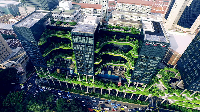 シンガポールの持続可能な設計と建築的に重要な建物、グリーン ビルディング 高画質の壁紙