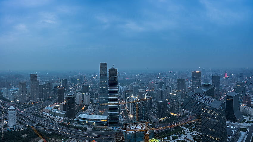 Aerial View Of Beijing City Skyline At Dusk, china. HD wallpaper