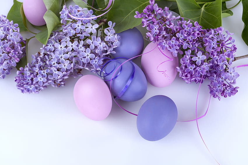 Lilacs, easter, eggs, art, blossoms HD wallpaper