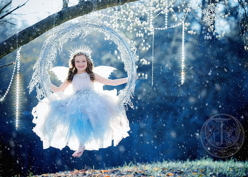 นางฟ้าฤดูหนาวตัวน้อย สีฟ้า ฤดูหนาว ปีก น่ารัก เด็กผู้หญิง copil เทพนิยาย นางฟ้า เด็ก วอลล์เปเปอร์ HD