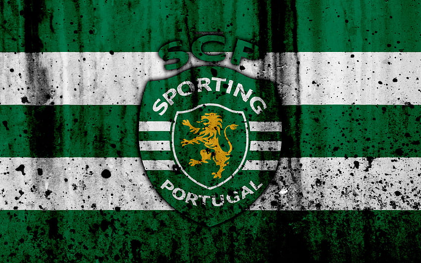 FC Sporting, , grunge, Primeira Liga, soccer, art, Portugal, Sporting, football club, stone texture, Sporting FC for with resolution . High Quality HD wallpaper