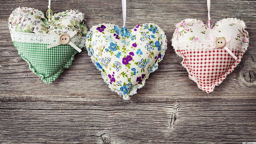Valentine's day - hand stitched hearts decoration, Rustic Hearts HD wallpaper