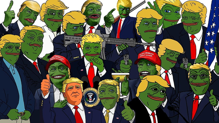 ilustracja pistolet kreskówka Donald Trump memy USA Pepe meme komiksy Ameryka Północna polityka dom Sadfrog Kek Tapeta HD