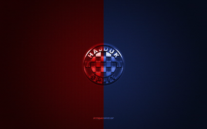HNK Hajduk Split, สโมสรฟุตบอลโครเอเชีย, โลโก้สีน้ำเงินสีแดง, พื้นหลังคาร์บอนไฟเบอร์สีแดงสีน้ำเงิน, Prva HNL, ฟุตบอล, ลีกฟุตบอลโครเอเชียที่หนึ่ง, สปลิต, โครเอเชีย, โลโก้ HNK Hajduk Split วอลล์เปเปอร์ HD