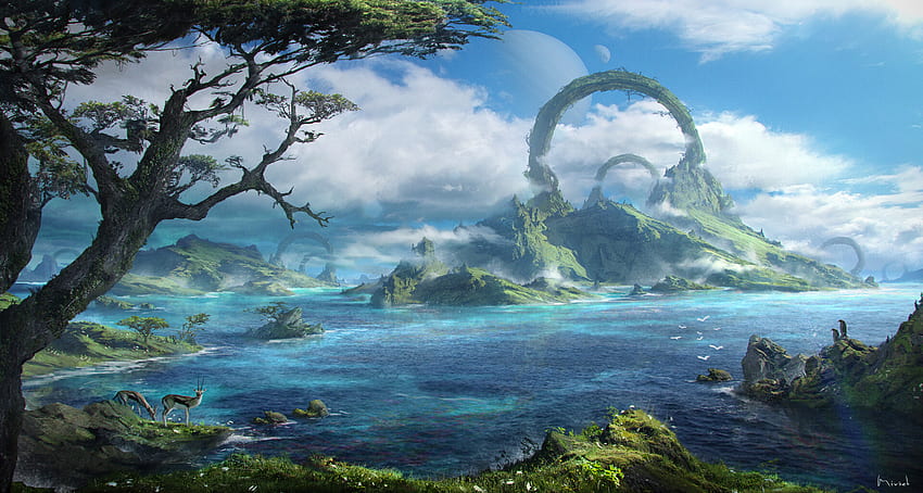 Art numérique Œuvre d'art Paysage Art fantastique Mer Île Planète - Résolution :, Paysage imaginaire Fond d'écran HD