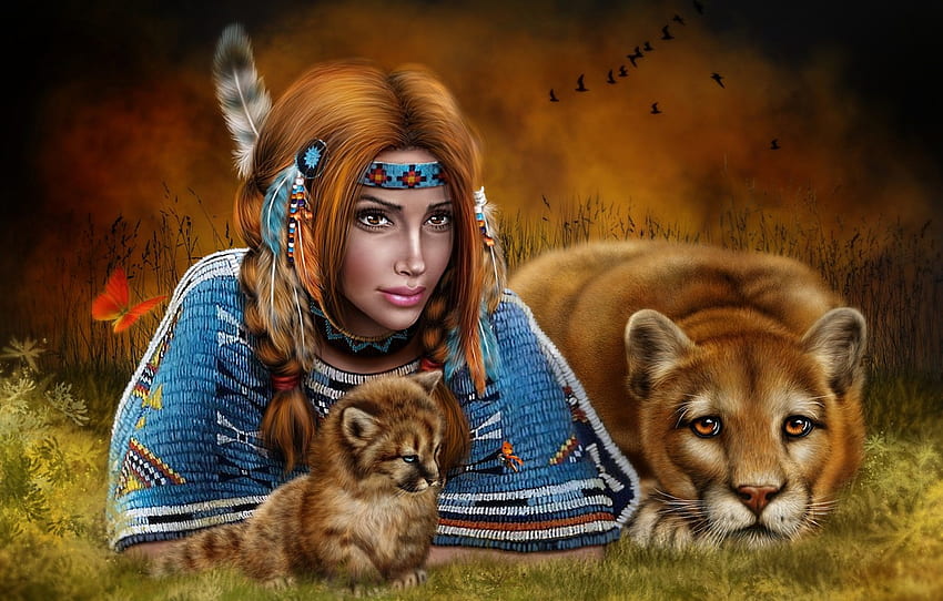 girl, Puma, cub, Cougar, Indian for , section рендеринг HD wallpaper