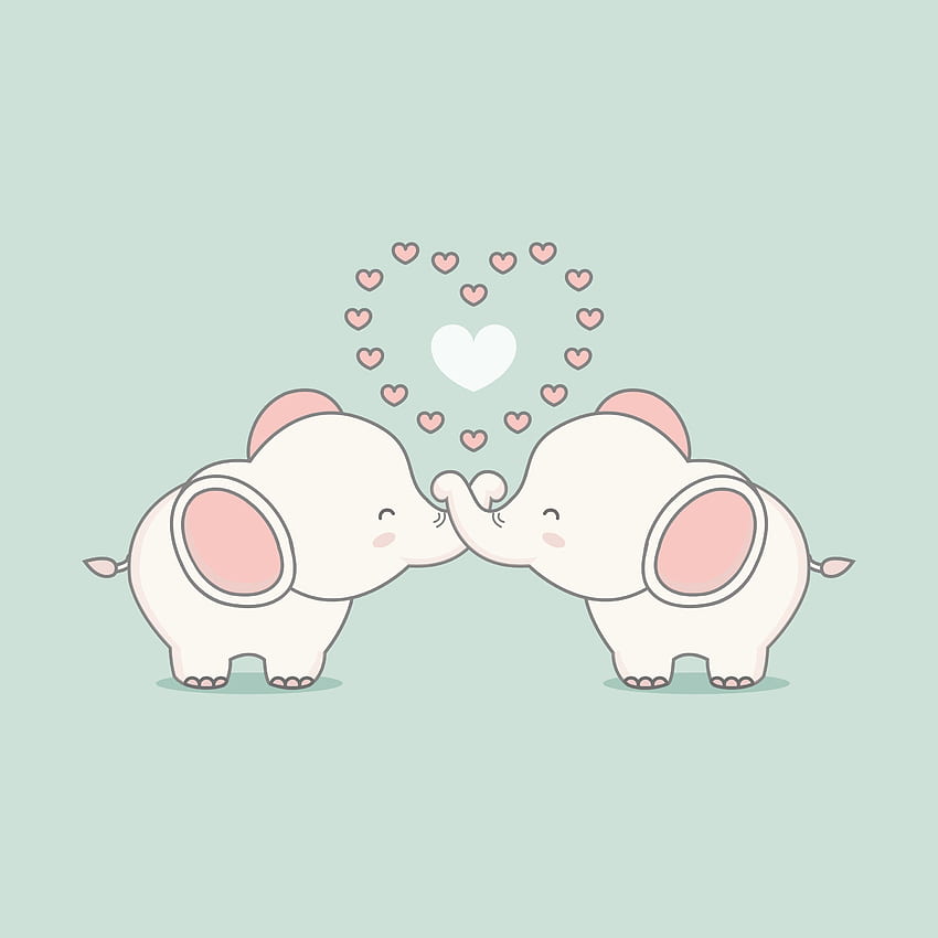 Gajah merah muda yang lucu jatuh cinta dengan hati. Kartu hari kasih sayang wallpaper ponsel HD