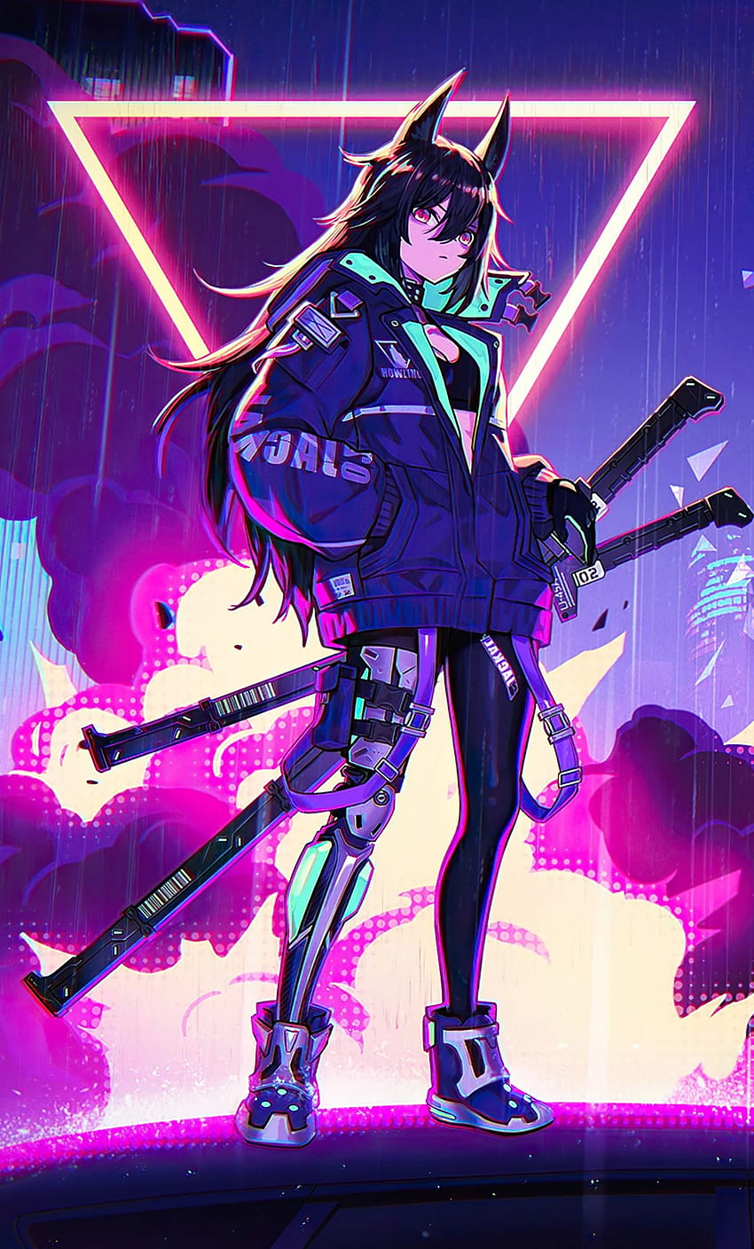 Boy with sword, katana, light, neon, dark, anime, HD phone wallpaper