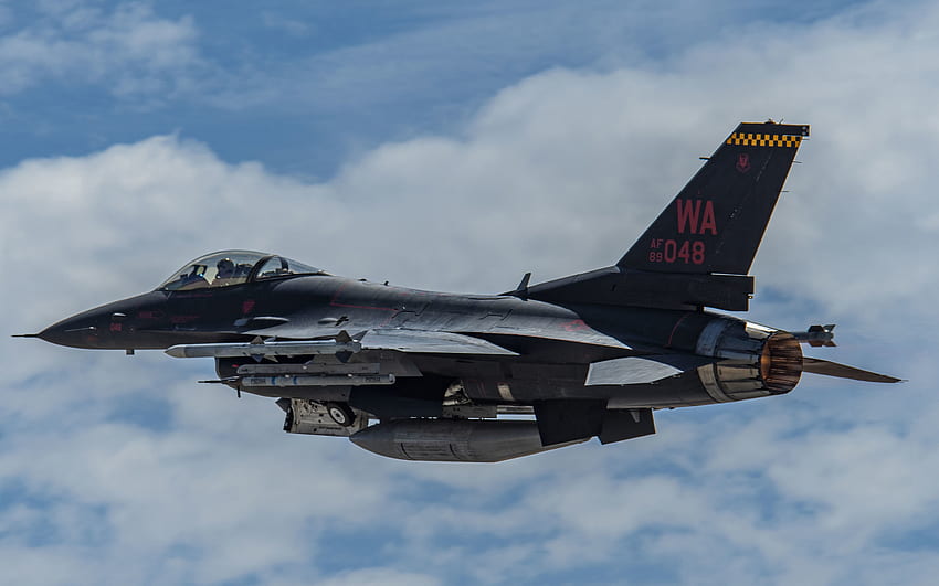 General Dynamics F-16 Fighting Falcon, изтребител в небето, ВВС на САЩ, американски изтребител, F-16 в небето, боен самолет, F-16, САЩ HD тапет