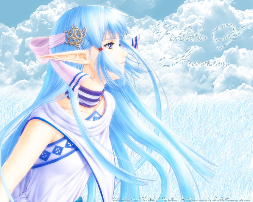 Fields of Heaven, azul, chica anime, anime, lindo, cielo, niña, nube fondo de pantalla