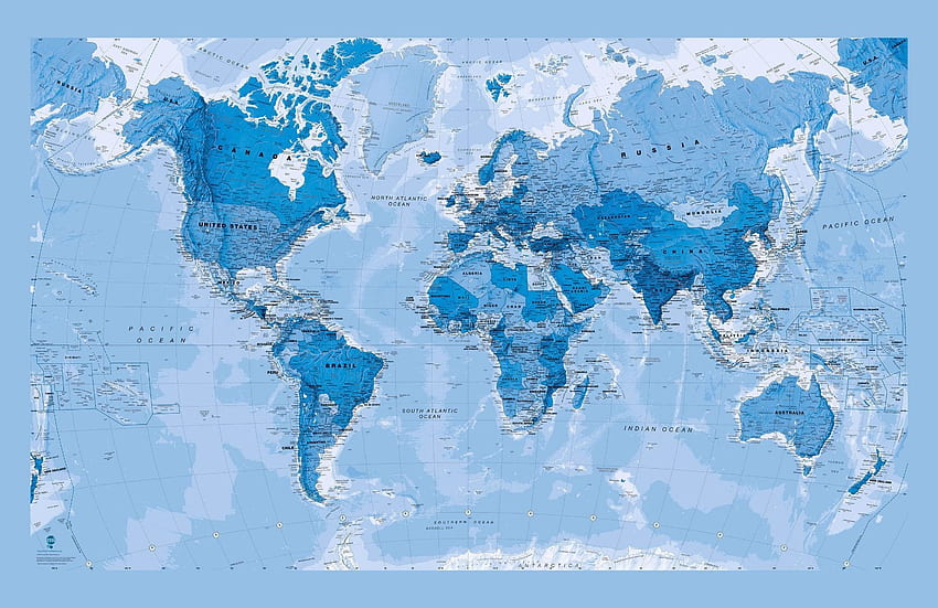 Mapa del mundo azul, atmósfera azul fondo de pantalla