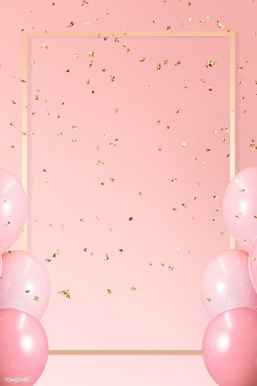 premium psd / of Golden frame balloons on a pink background by Jubjang about birtay, birtay pink, pink balloons, baby shower, and gold confet. Happy birtay , Birtay HD phone wallpaper