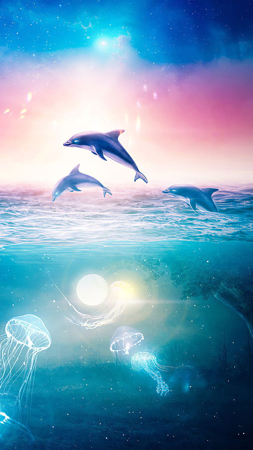 Dolphins Digital Art iPhone 6, iPhone 6S, iPhone 7, 3D Dolphin HD phone wallpaper