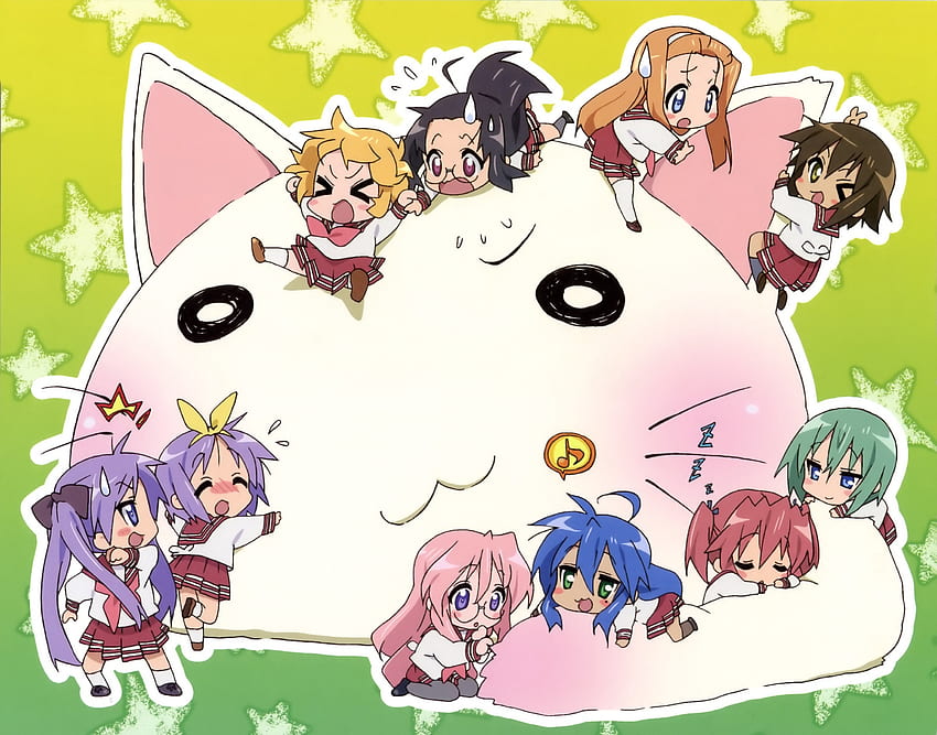 lucky star, lucky, tsukasa, all star, miyuki, cute, illustration, star, izumi, kagami, konata, girls, funny, naughty, hiiragi, takara HD wallpaper