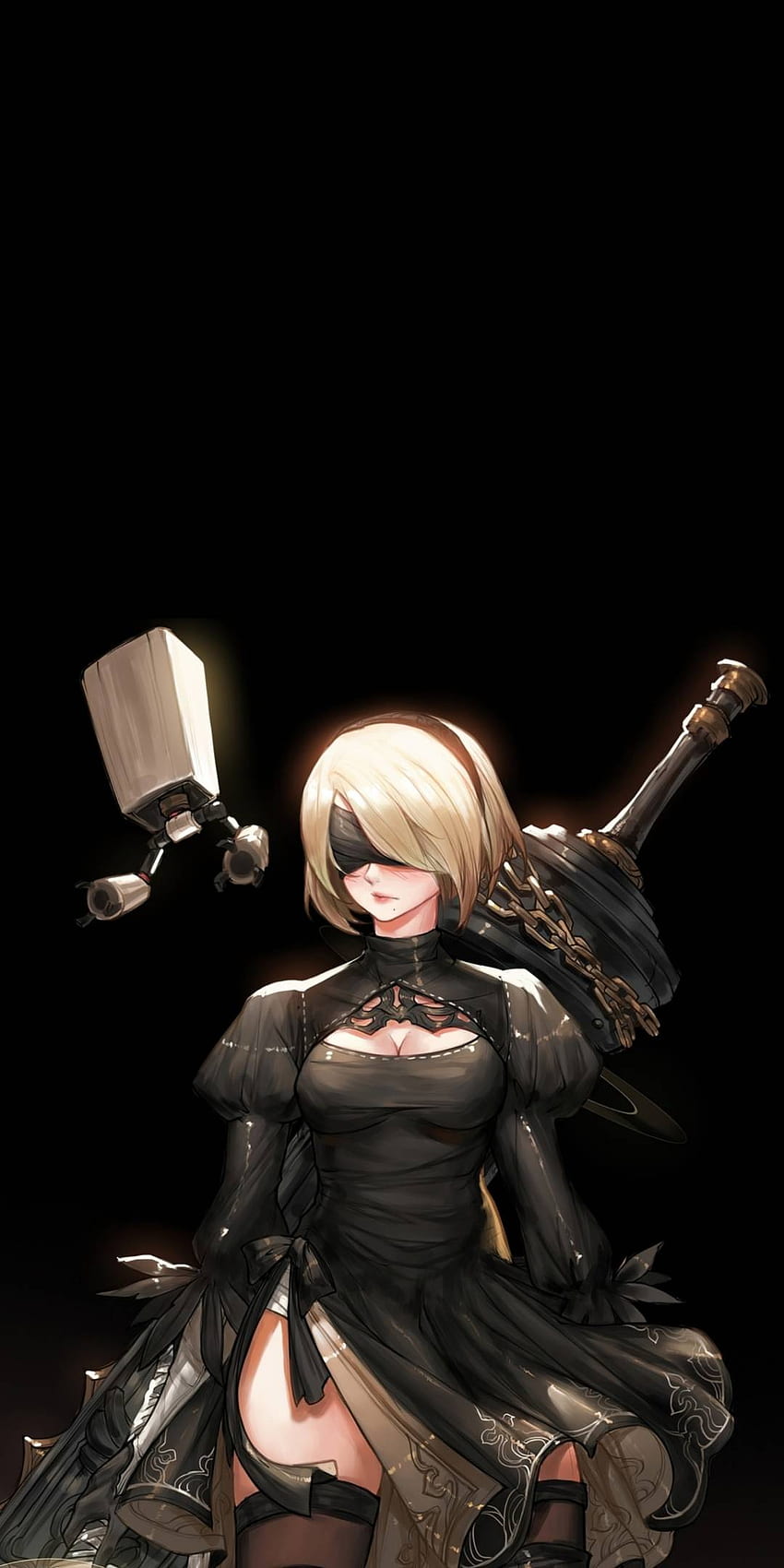 Nier automata, amoled, game, black, dark, girl, anime HD phone wallpaper