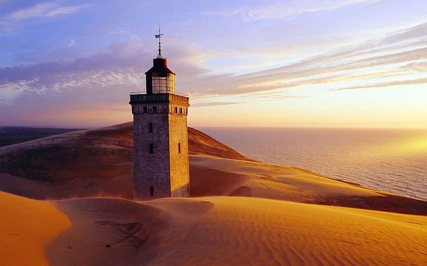 Flugsand rund um den Leuchtturm Rubjerg Knude in Dänemark, Meer, Leuchtturm, Sand, Dünen, Küste, Backstein HD-Hintergrundbild