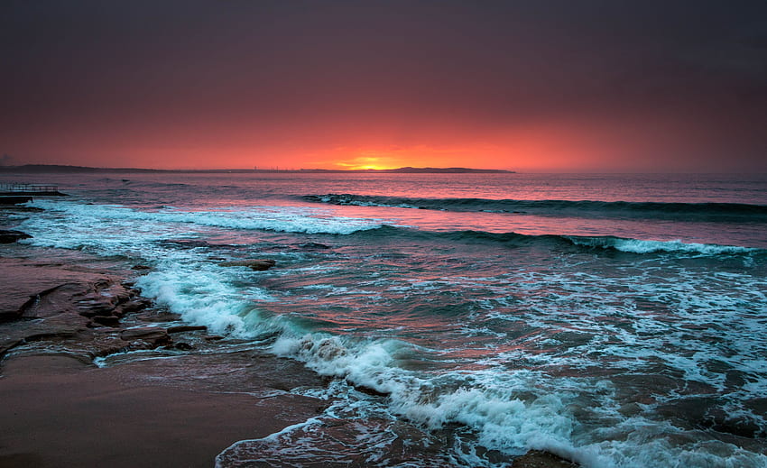Nature, Sunset, Sea, Waves, Beach, Horizon, Foam, Surf HD wallpaper