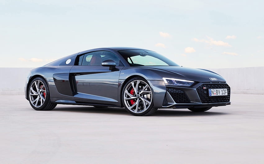 Audi R8 V10 High Performance, front view, exterior, gray sports coupe, gray Audi R8, German sports cars, Audi HD wallpaper