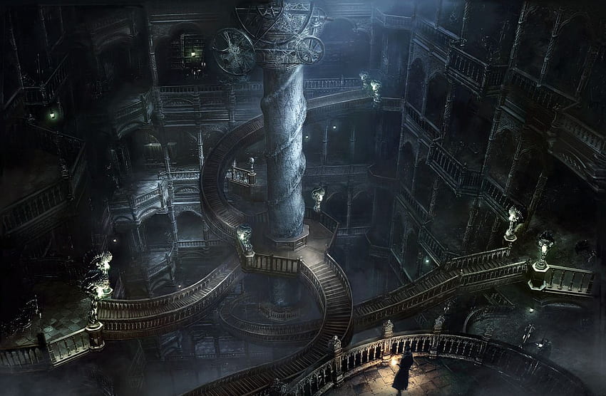 Bloodborne Gothic Stairway und Hintergrund, Bloodborne City HD-Hintergrundbild