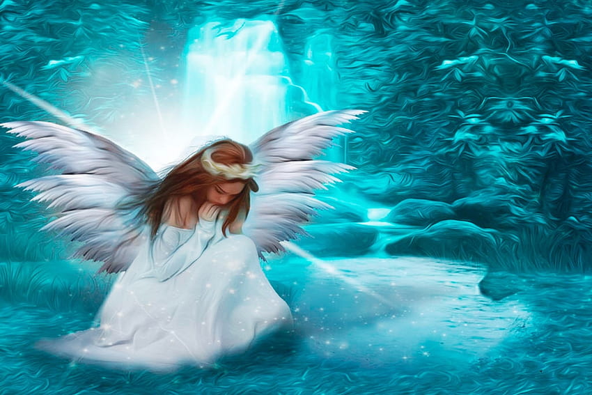 Ángel en oración, suavidad, alas, celestial, oración, hermoso, digital, ángel fondo de pantalla