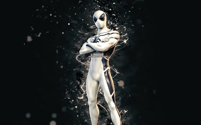 Future Foundation Suit Spider-Man, , białe neony, Fortnite Battle Royale, postacie z Fortnite, Future Foundation Suit Spider-Man Skin, Fortnite, Future Foundation Suit Spider-Man Fortnite Tapeta HD