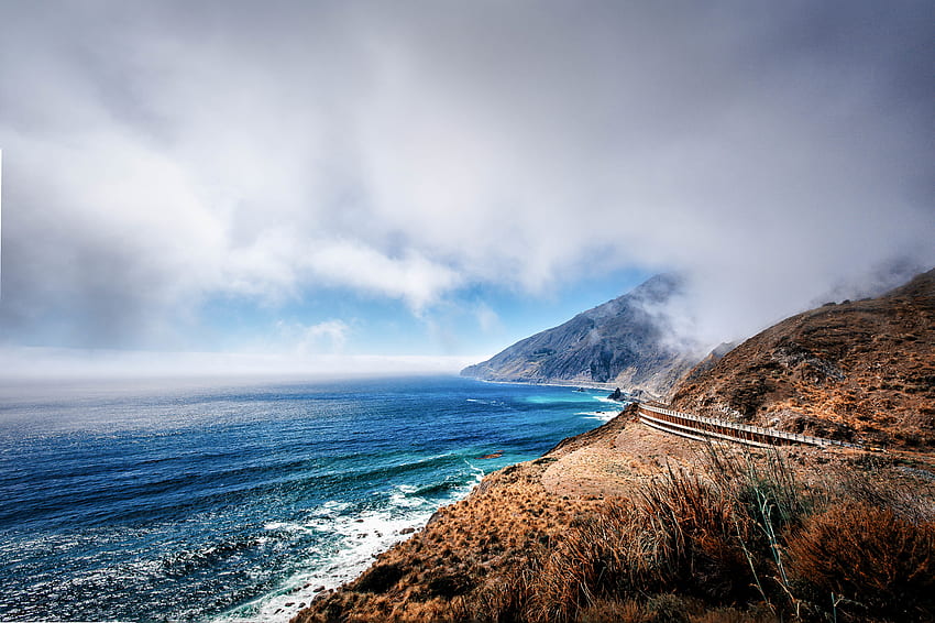 Nature, Mountains, Coast, Fog, Ocean, California, Bay HD wallpaper