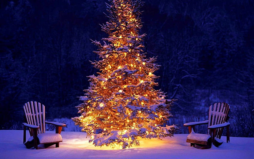 Holidays, New Year, Snow, Christmas, Christmas Tree, Garland, Decoration, Chairs, Garlands HD wallpaper