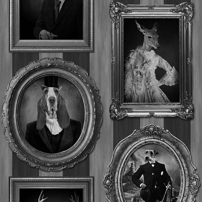 Black and Grey Quirky Stags and Dogs in Frames J59309 HD phone wallpaper