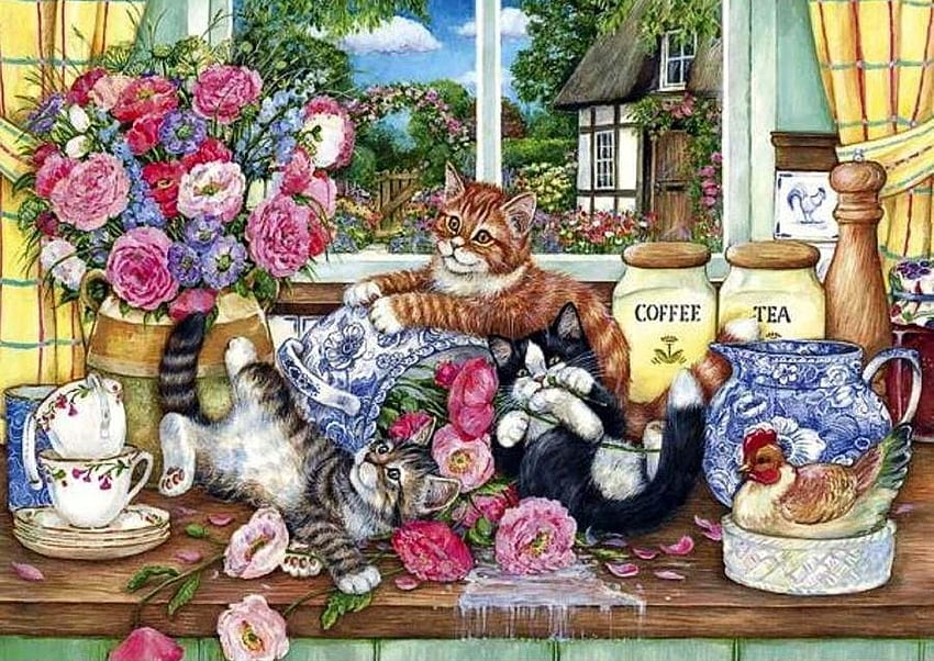 cats-flower-animal-kitten-cute-art-cat-funny--love, Deutschland, Cats, Freunde, Liebe HD wallpaper