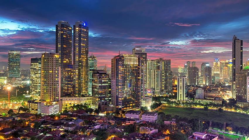 Jakarta Endonezya Akşam Şehri Başkent Jakarta Endonezya Gece Kasabası HD duvar kağıdı