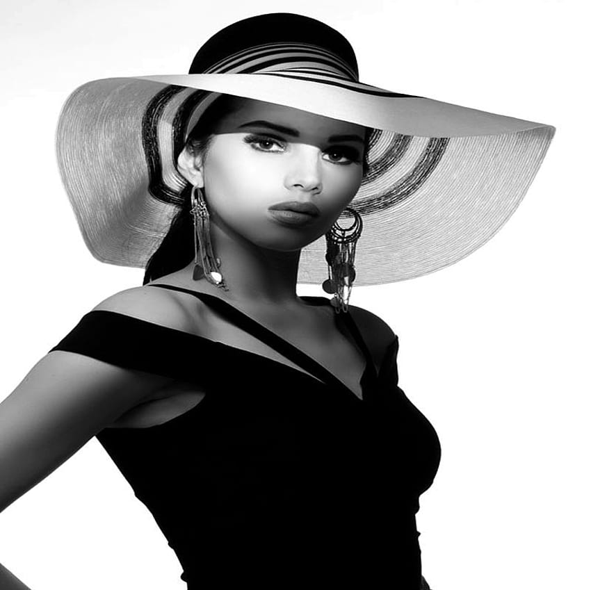 UN SOMBRERO, elegante, blanco, negro, modelo, elegancia, sombrero, mujer fondo de pantalla