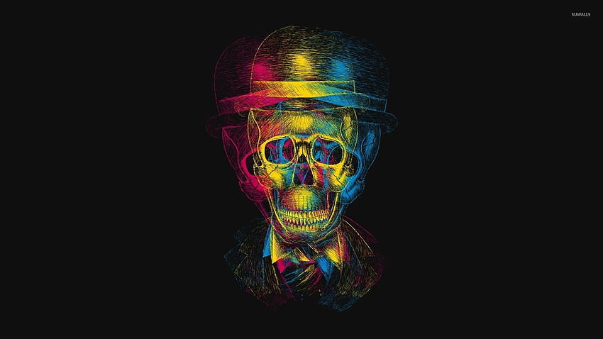 CMYK skull with top hat - Artistic HD wallpaper