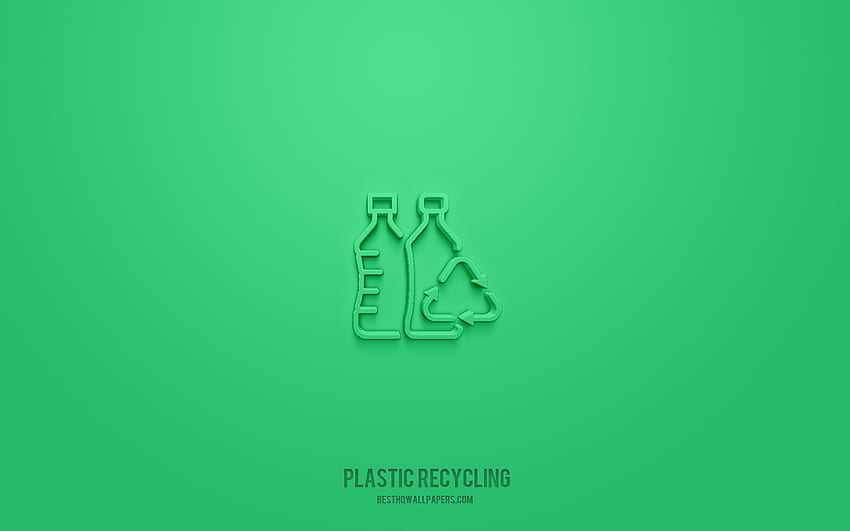 Icono 3d de reciclaje de plástico, verde, símbolos 3d, reciclaje de plástico, iconos ecológicos, iconos 3d, signo de reciclaje de plástico, iconos ecológicos 3d fondo de pantalla