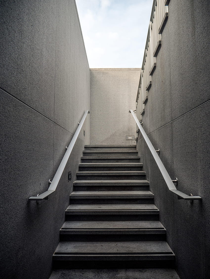 Grey, Ladder, Stairs, Steps, Handrail, Railings HD phone wallpaper