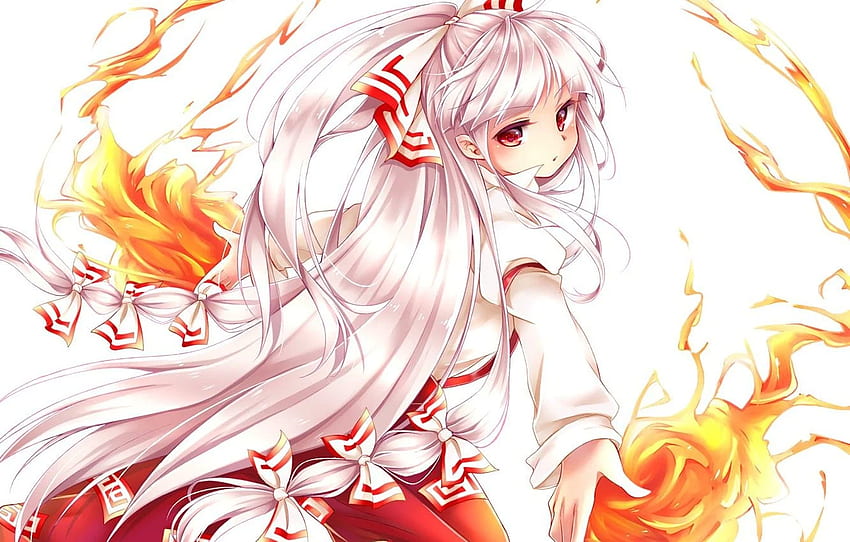 Feuer, Flamme, Mädchen, Anime, rote Augen, hübsch, Touhou, japanisch, Bishojo, Funke, Mahou für , Abschnitt арт HD-Hintergrundbild