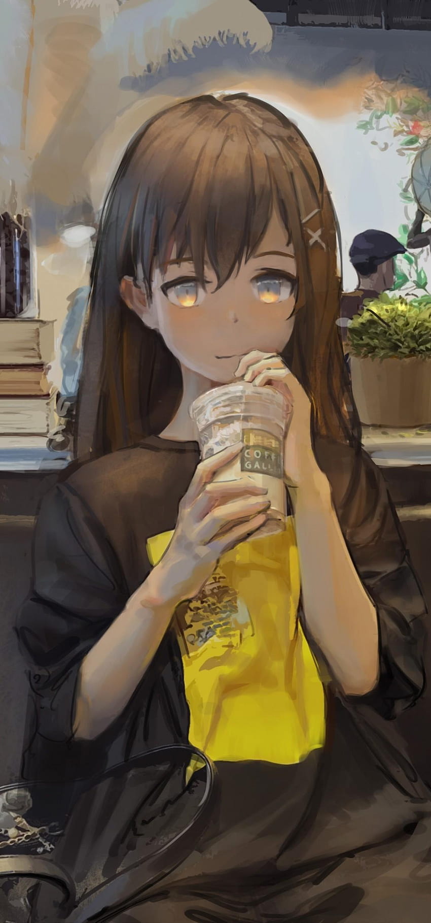 Cute Anime Girls Drinking Coffee HD phone wallpaper