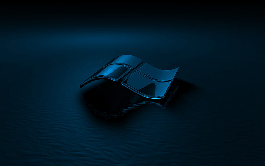 dark blue 3d Windows logo, black background, 3d waves dark blue background, Windows logo, Windows emblem, 3d art, Windows HD wallpaper