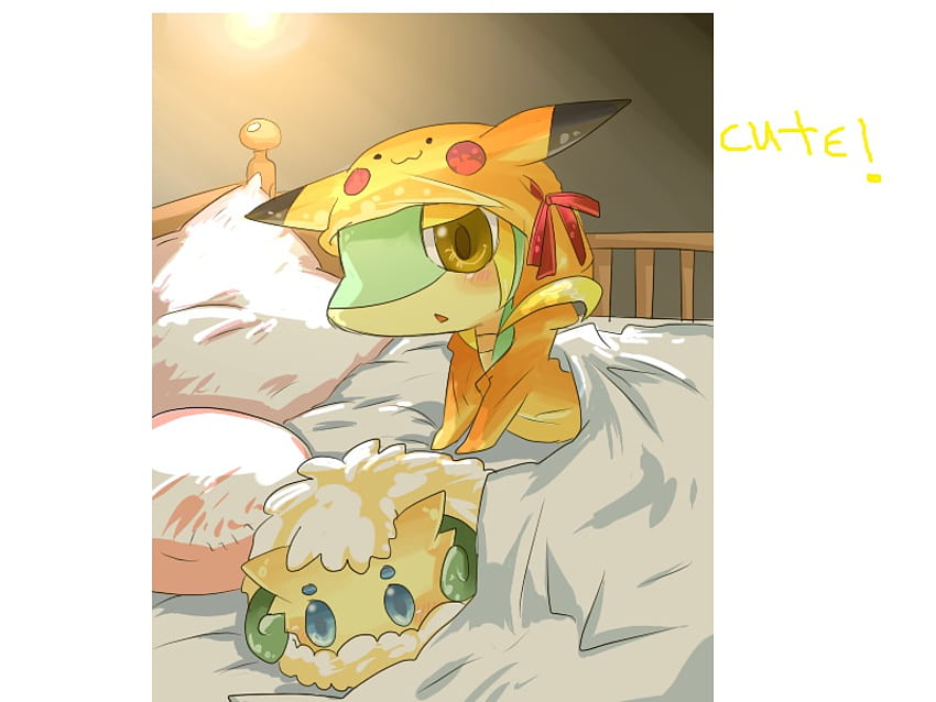 pokemon cutey, łóżko, słodkie, pikachu, bawełna, snivy, pokemon Tapeta HD