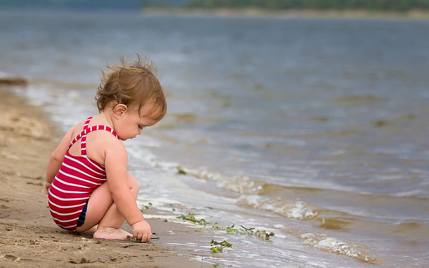 Playing In The Sand, Beach, Girl, Little, Sea HD wallpaper
