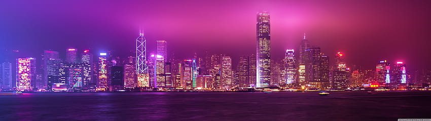 Hong Kong Ultra Background pour U TV : écran large et ultra large et ordinateur portable : multi-affichage, double moniteur : tablette : smartphone, 5120 x 1440 violet Fond d'écran HD