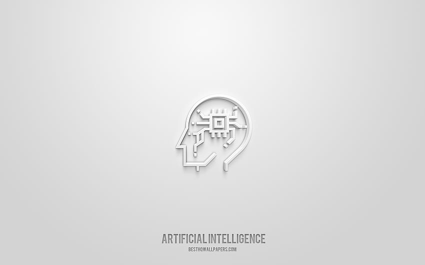 Icona 3d di intelligenza artificiale, bianco, simboli 3d, intelligenza artificiale, icone di tecnologie, icone 3d, segno di intelligenza artificiale, icone 3d di tecnologie Sfondo HD