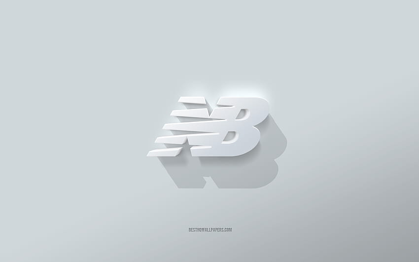 Лого на New Balance, бял фон, 3d лого на New Balance, 3d изкуство, New Balance, 3d емблема на New Balance HD тапет