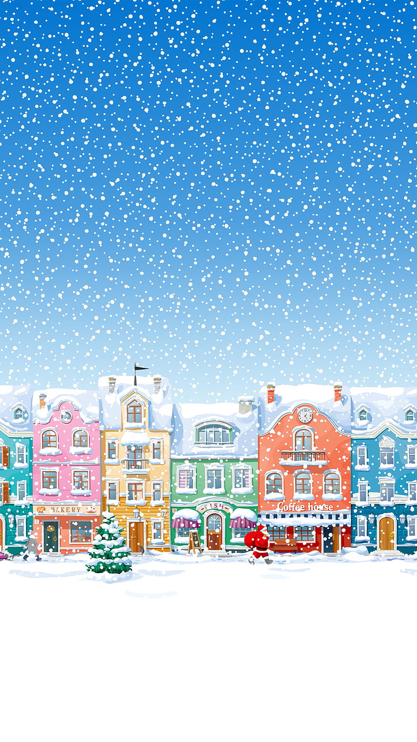 Snowy Town Santa Claus Delivering Christmas Presents iPhone 6 HD phone wallpaper
